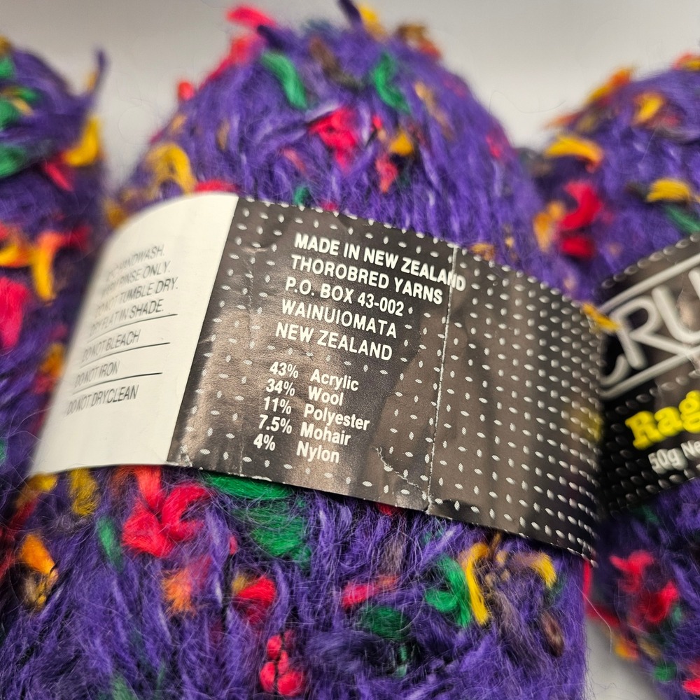 Crucci Ragamuffin Novelty Yarn Lot 3 Skeins Purple Mohair Blend New Zealand - Picture 3 of 4